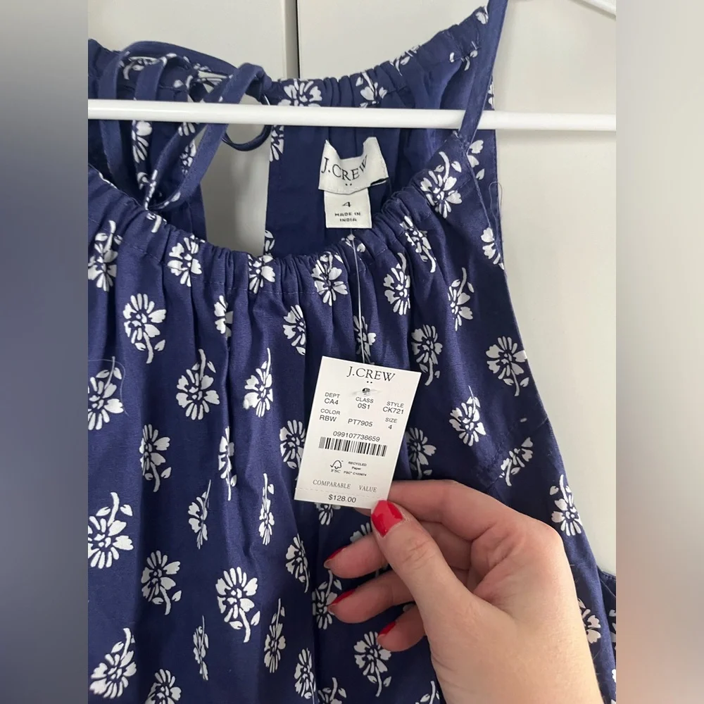 J. Crew Navy Blue Printed Halter Maxi Dress with White Motif - Picture 2 of 5